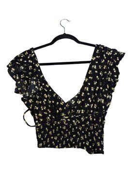 Final Touch Crop Top Size Medium Floral Flutter Sleeve V Neck Smocked Waist Boho